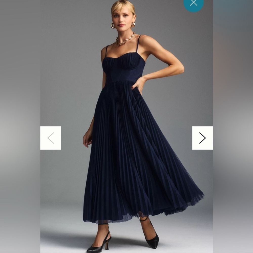NEW Anthropologie Hutch Amara Bustier Pleated Tulle Fit & Flare Midi Dress Sz 12